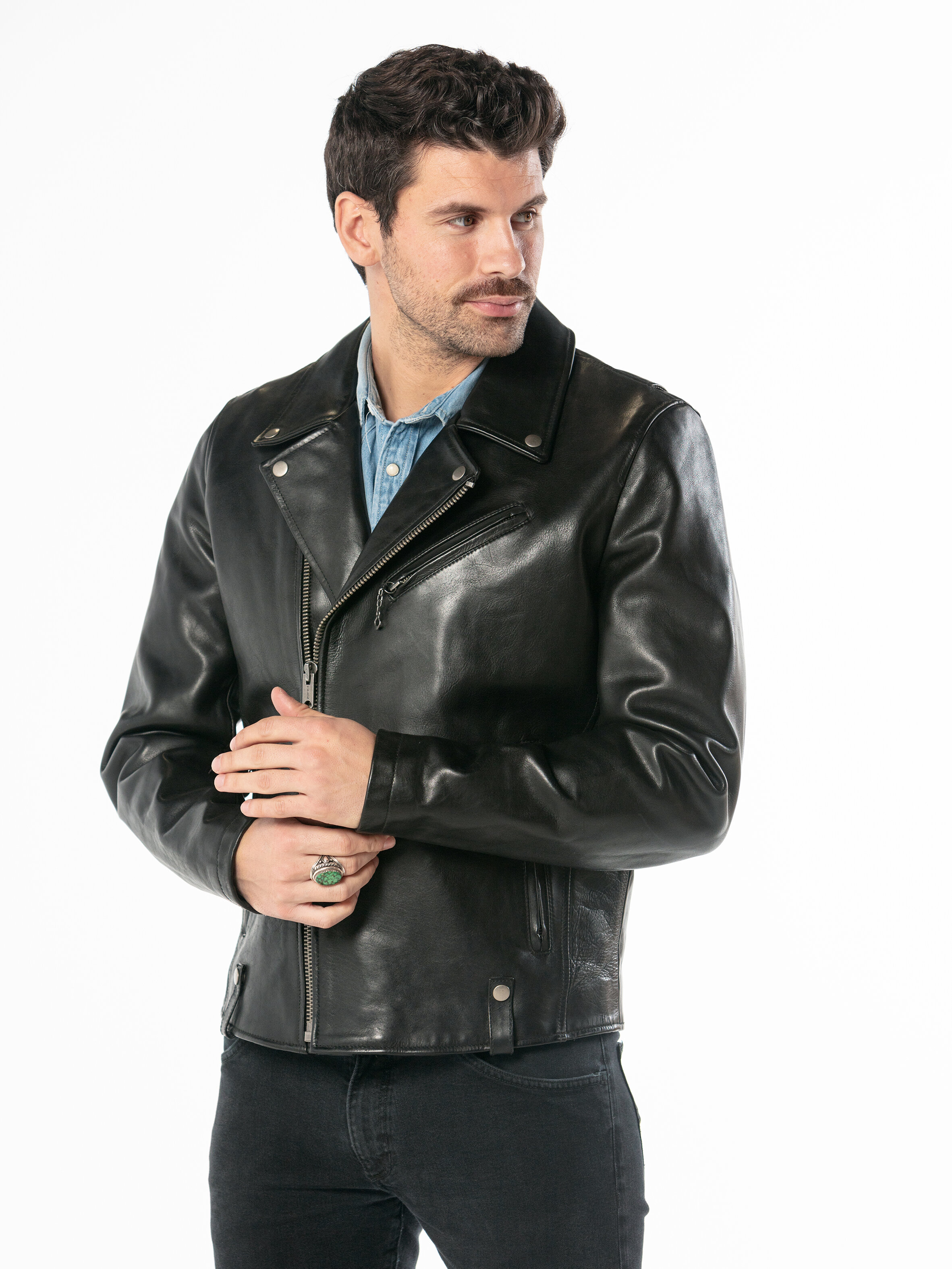 Ring - Biker leather jacket - Black — D73 USA